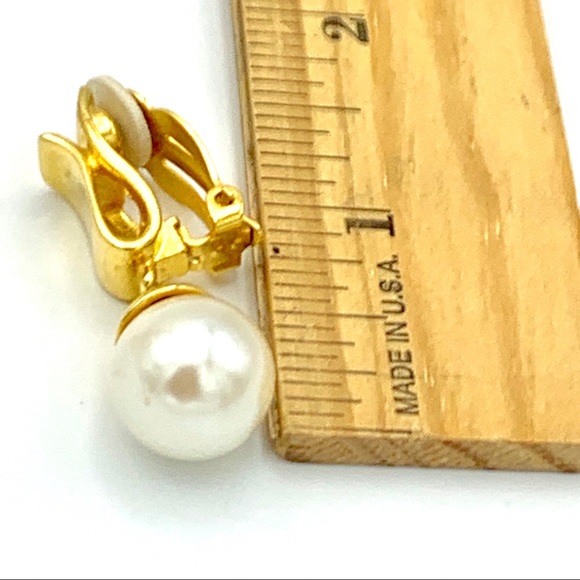 Anne Klein Gold Tone Faux Pearl Clip Earrings - Picture 7 of 7